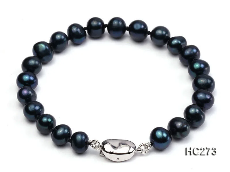 

Новый браслет из черного круглого культивированного пресноводного жемчуга 8-9 мм 7,5 дюйма