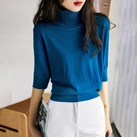 2021 autumn new five point sleeve high neck sweater women womens tops and blouses sexy long sleeve shirt o neck