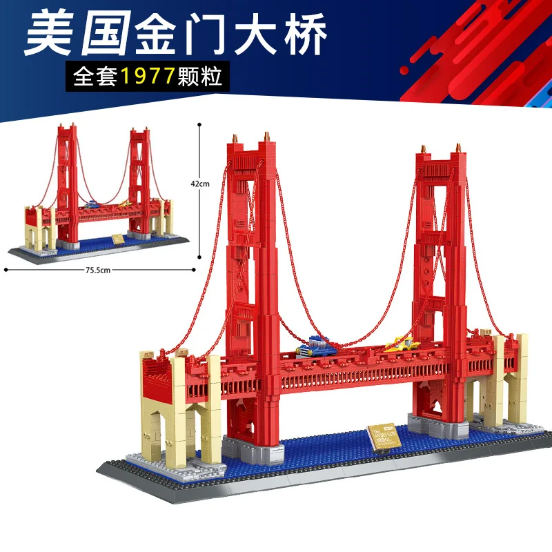 

1977PCS WANGE 6210 City View GOLDEN BRIDG OF UNITED STATES Characteristic Building Blocks Bricks Bridge Model Toy Birthday Gift