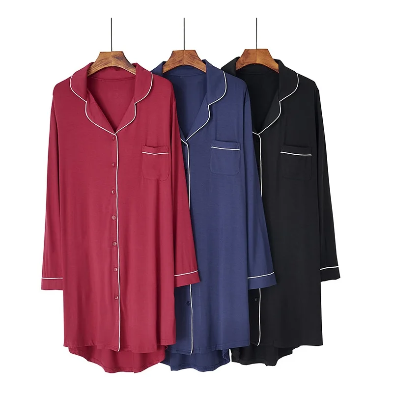 

Женская ночная рубашка, красный кардиган контрастных цветов с отворотом, свободный, для весны и осени