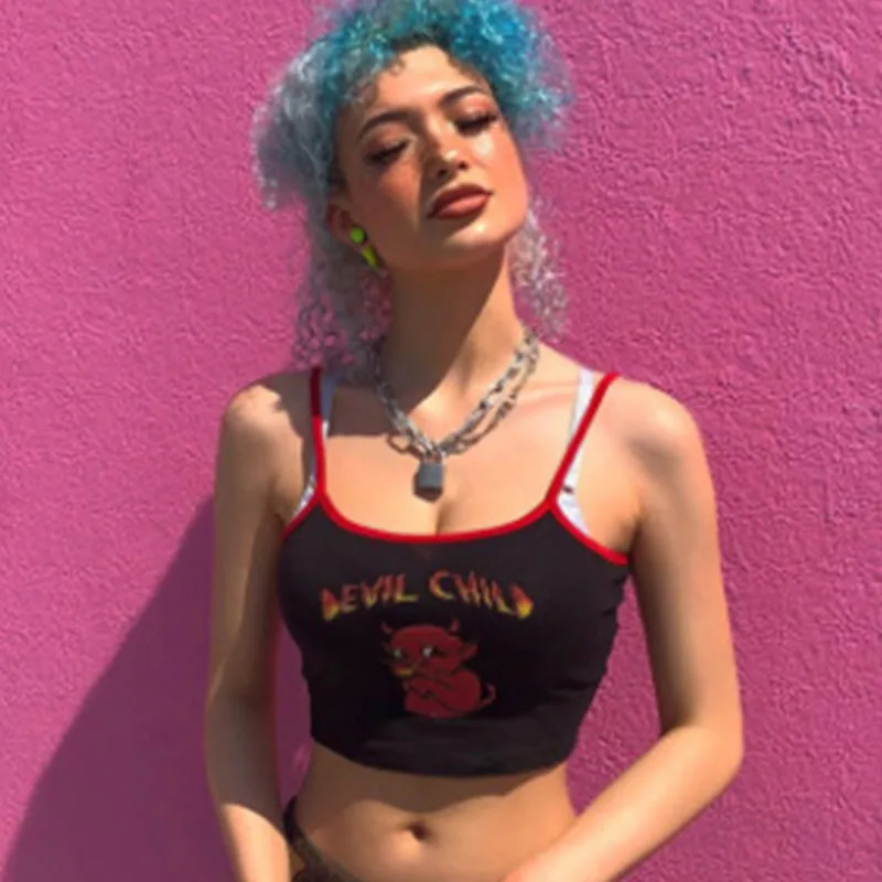 Женская майка с принтом чертенка на Хэллоуин повседневный летний топ стильная