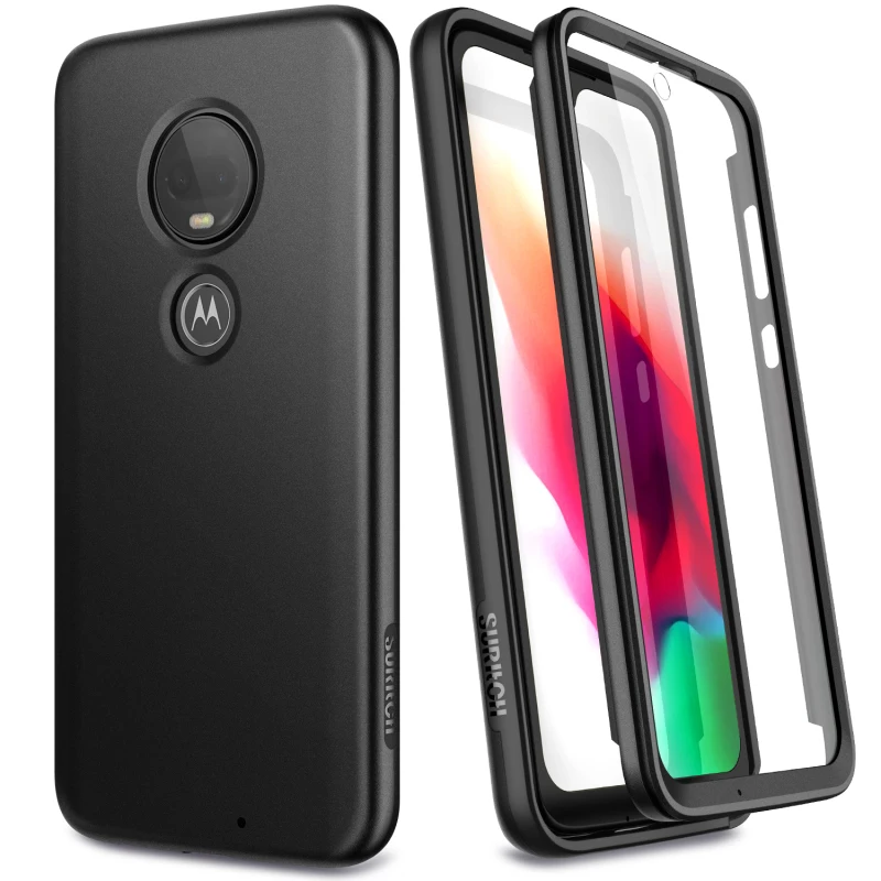 Жесткий чехол для Motorola Moto G7 Plus 360 чехол противоударный мраморный бампер со встроенной защитной пленкой для Moto G7 чехол - Цвет: Pure Black