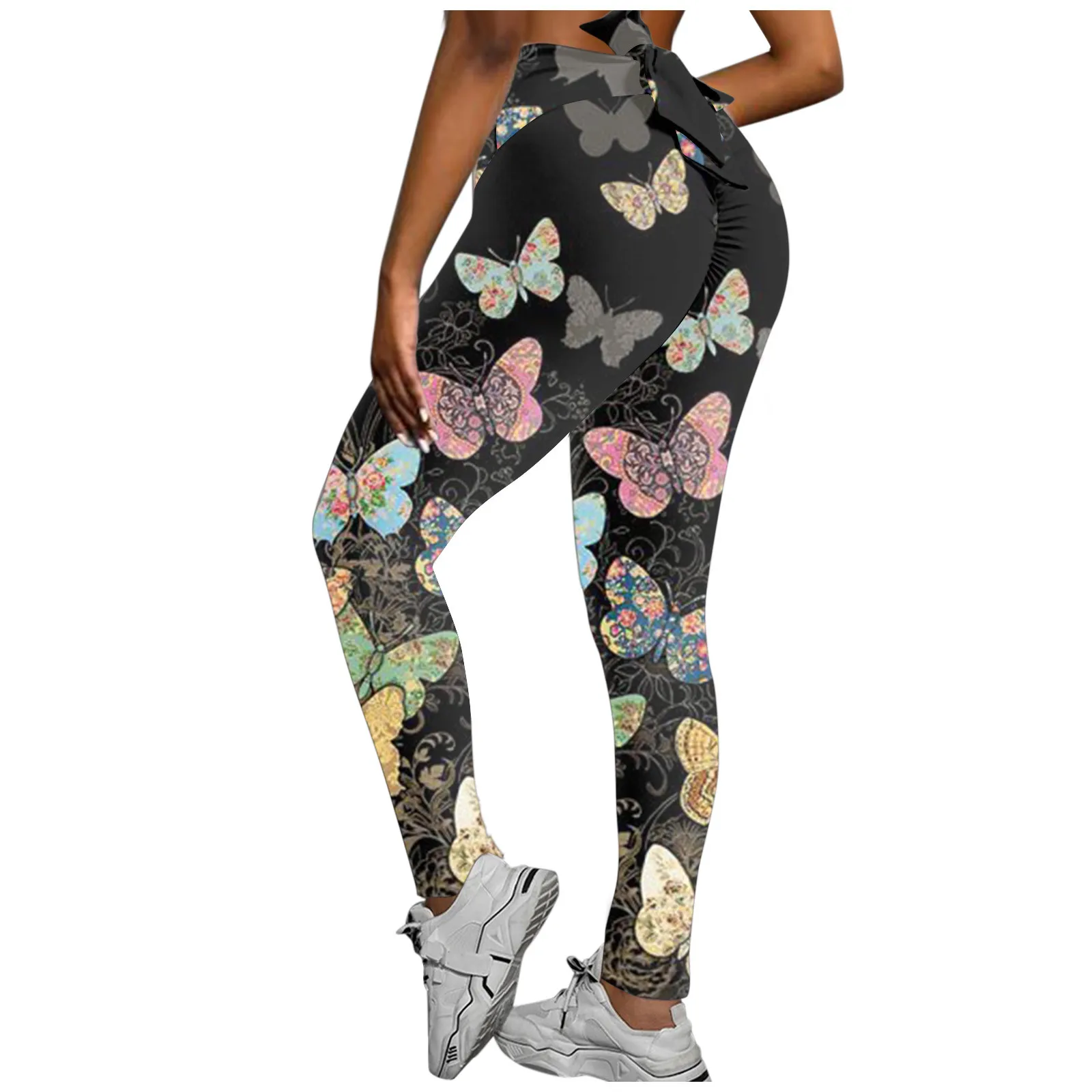 

Bowknot Leggins Mujer High Waist Ladies Pure Color Hip Lifting Elastic Fitness Running Pants Printed Femme Sexy Trousers New L*5