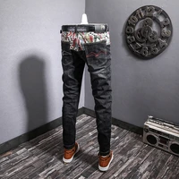 spring autumn new casual mens jean denim slim fit pants biker fashion printing trousers high quality join together denim pants