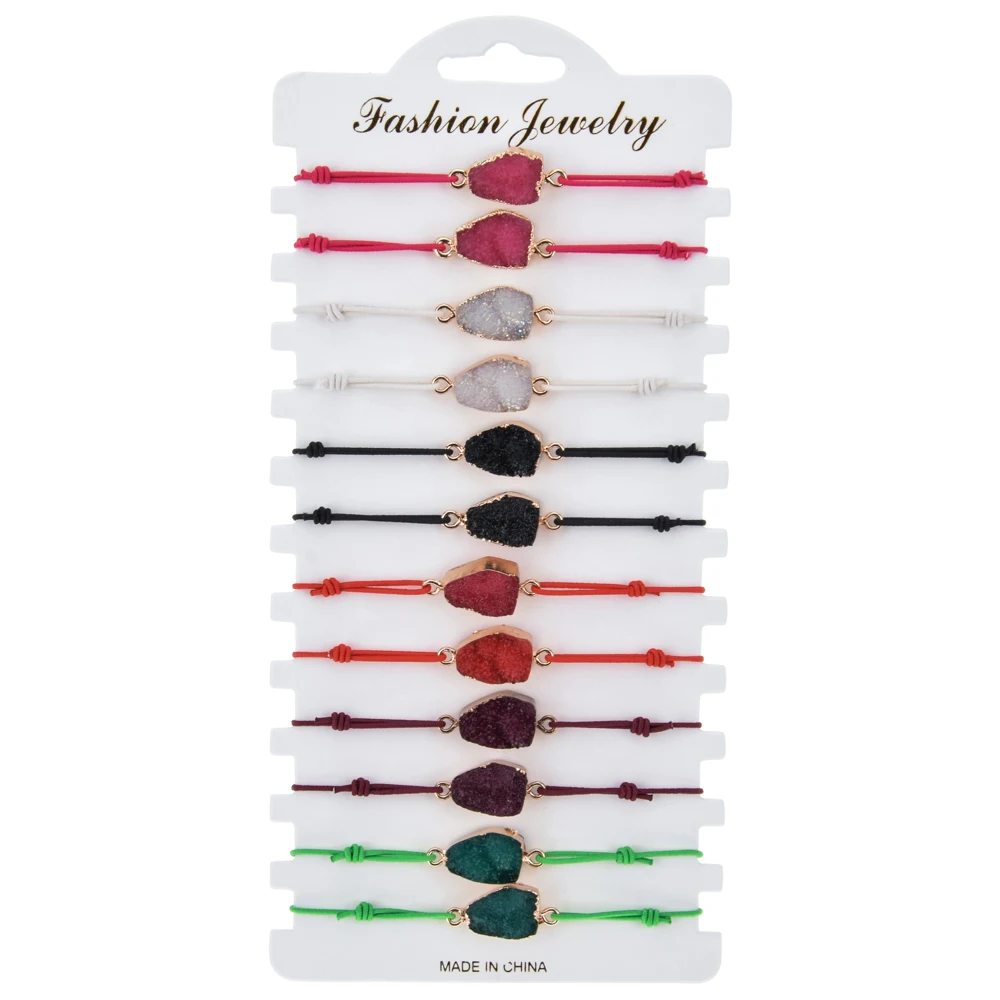 12 шт./компл. набор эластичных браслетов с подвесками из натурального камня для