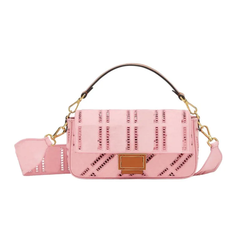 

27CM Flap Baguette Bag Iconic Mesh Letter Motif Leather Strap Women Clutch Shoulder Crossbody Tote Bag Ladies Handbag