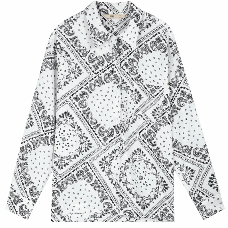 

ELFSACK Paisley Graphic Print Oversize Casual Chiffon Shirts Women,2020 Autumn ELF Full Sleeve Korean Ladeis,Basic Daily Tops