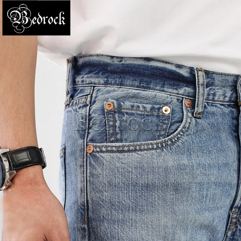 MBBCAR 11oz jeans for men 2021 casual retro distressed light blue snowflake white selvedge slim washed raw denim jeans 7321