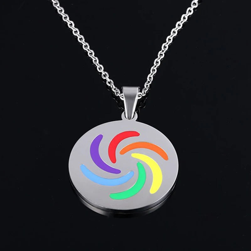 Радужный круглый кулон из нержавеющей стали круглой формы Радужное ожерелье