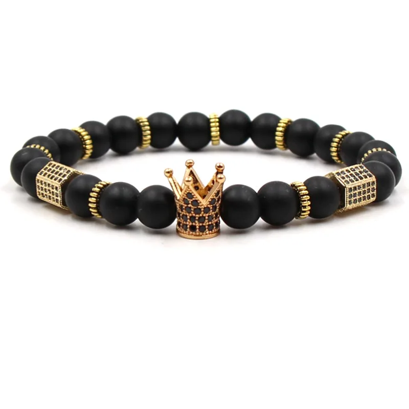 

2021 Trendy 6 Style 8mm Stone bead Bracelets Pave CZ 4 color crown Bracelets Bangles For Women&Men Cassic Jewelry Pulseras Gift