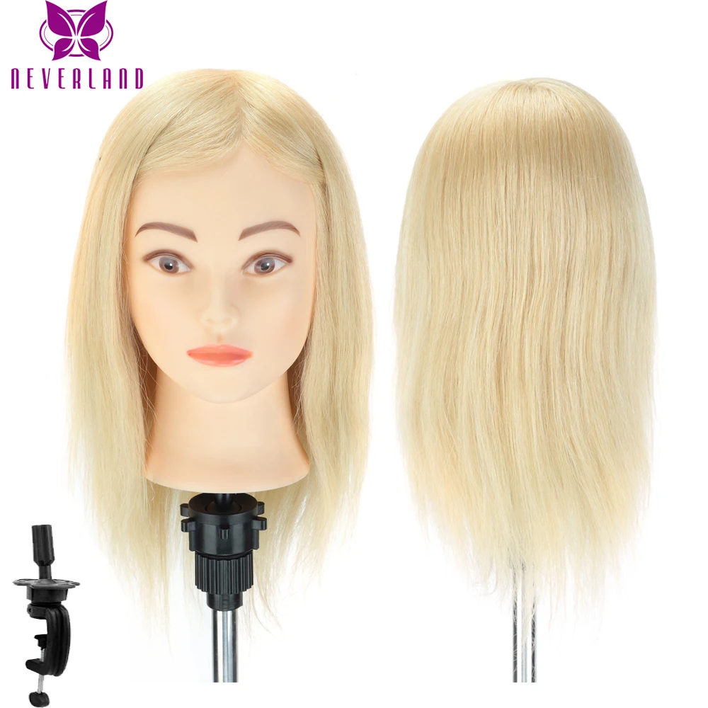 

100% Real Human Hair Hairdressing Mannequin Head Doll Head for Hairstyles Hairdressers Curling Practice Training Head with Clamp