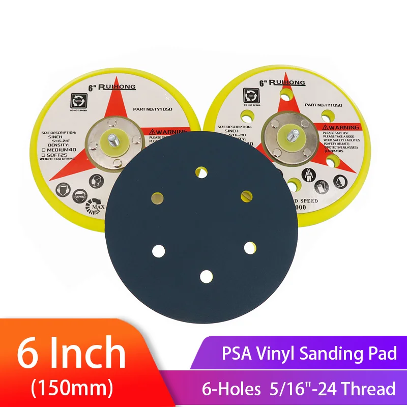 

6 Inch 150mm Vinyl PSA Sanding Pad for Adhesive Discs Sander Backing Pad 5/16"-24 Thread Power Tools Accessories