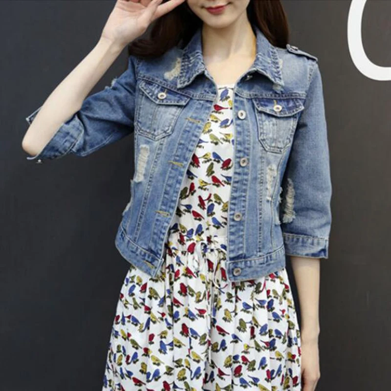 

EORUTCIZ Autumn Denim Jacket Women Casual Plus Size 6XL Jeans Coat Winter Vintage Ripped Streetwear Outerwear LM828