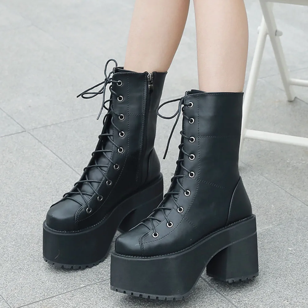 

Женские мотоциклетные ботинки KarinLuna, теплые плюшевые ботинки на платформе, со шнуровкой, зимняя удобная обувь для ходьбы, 2021