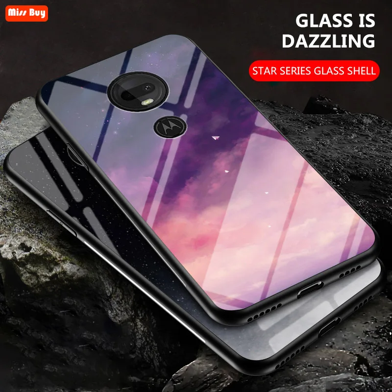 

Luxury Starry sky Tempered Glass Case For Moto G8 G7 Power G7Play E6 G6 Play G5S One Zoom Cover Soft edge Bumper Shell