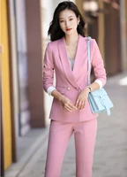 autumn winter elegant pink formal ol styles pantsuits women business work wear female professional blazers suits long sleeve