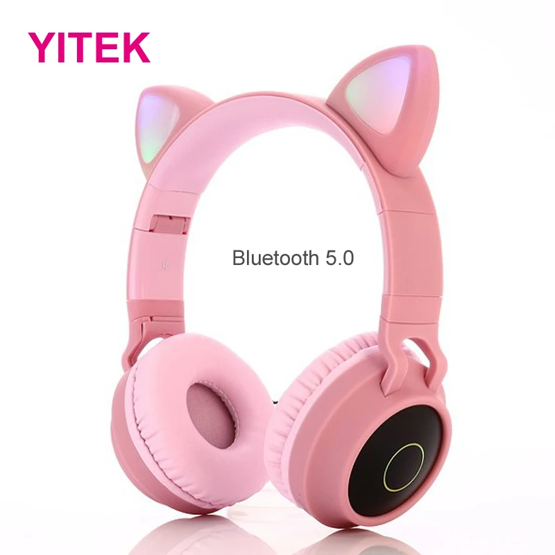 YITEK, новинка, Bluetooth, стерео, кошачьи наушники, мигающие, светящиеся, детские наушники, игровая гарнитура, наушники, поддержка TF карты с микрофоном