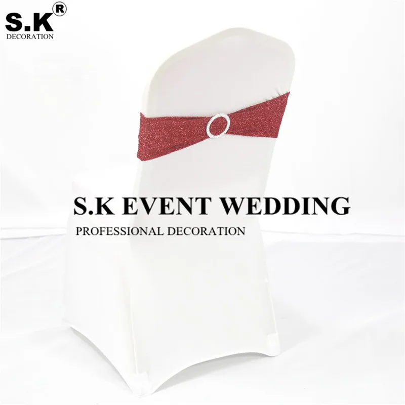 

Good Looking Sequin Chair Band Sash Glitter Bow Fit On Chair Cover For Wedding Banquet Event Decoration
