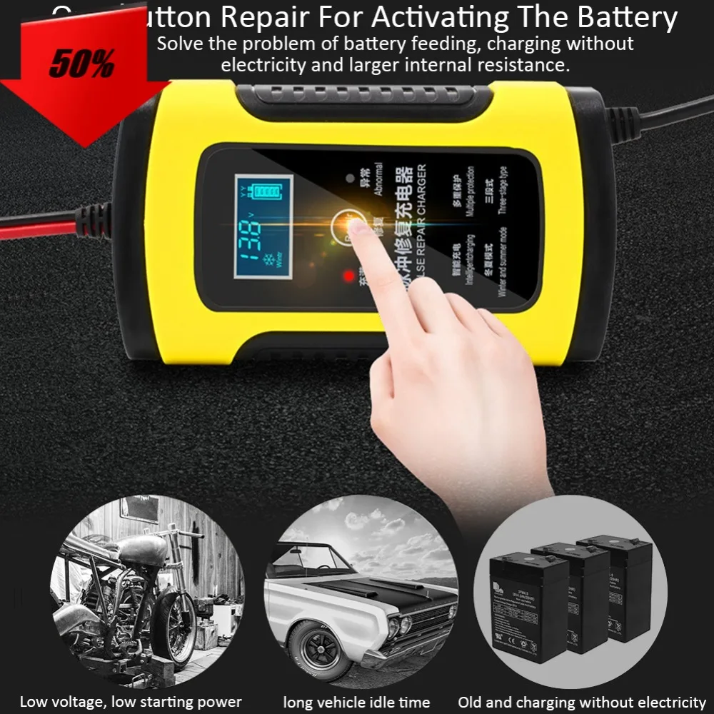 

Motorcycle Car Battery Charger Intelligent LCD Display Automatic Fast Power Charging Chargers 100-240V Wet Dry Lead Acid Parts