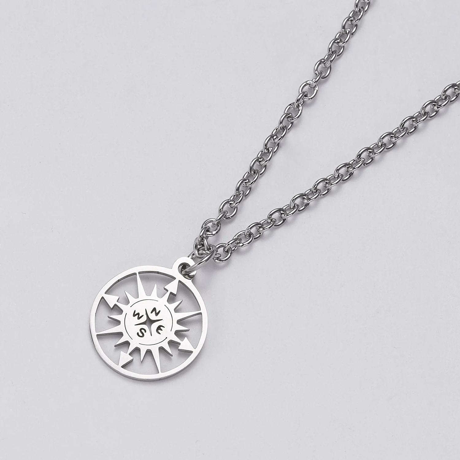 

2020 New Hot Stainless Steel Necklace Women Men Simple Long Chain Silver Color Compass Feather Pendant Necklace Fashion Jewelry