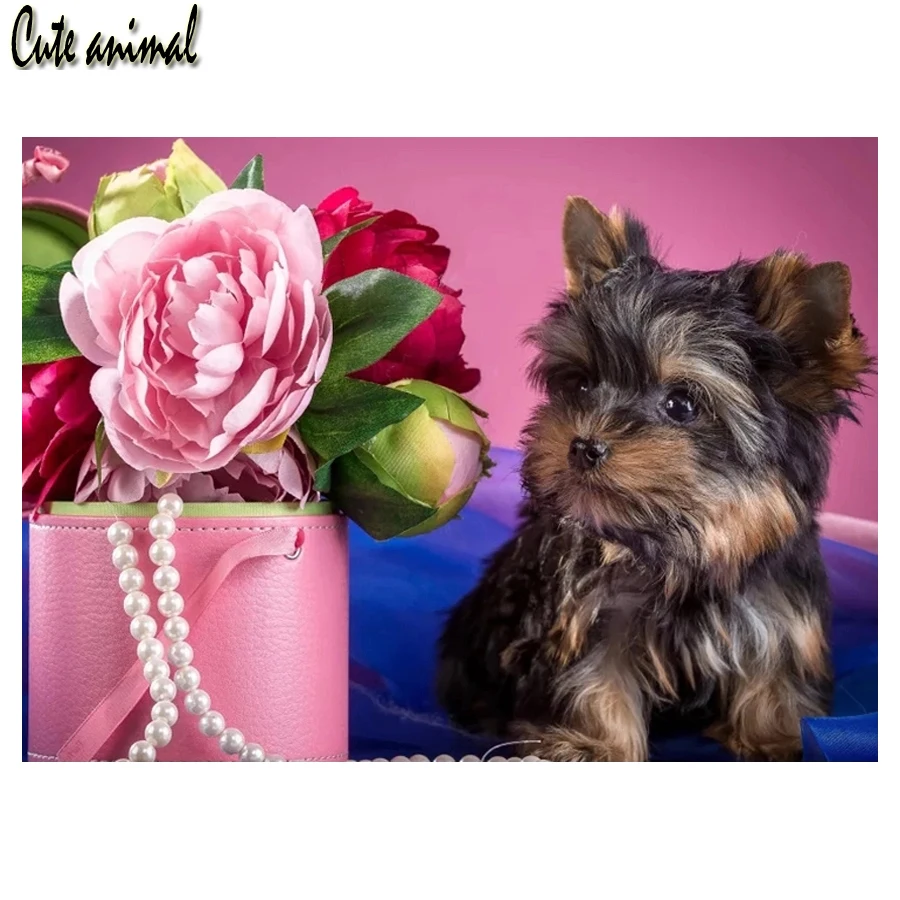 

Милое животное diy 3d Алмазная вышивка животное щенок цветок Алмазная картина мозаика бисер вышивка крестом значок страз