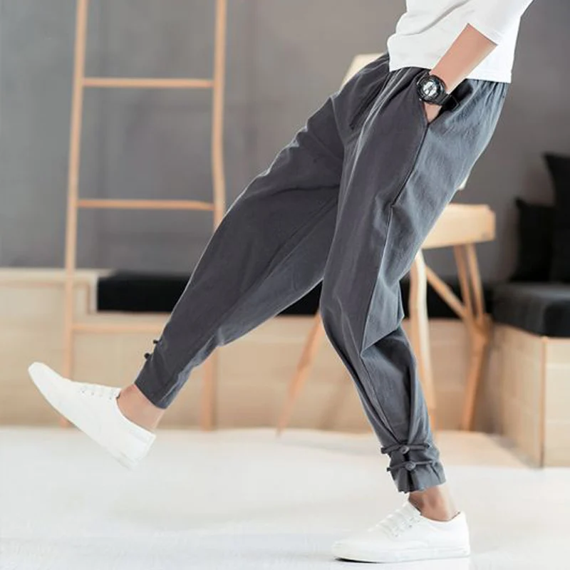 

Spring Summer Men Pants Casual Mens Business Trousers Thin Linen Loose Elastic Waist Chinese Style Pants Straight Trousers Men N