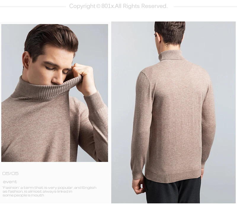 E-BAIHUI, зимний мужской свитер из шерсти, водолазка, однотонный Повседневный пуловер, свитер, Мужской приталенный брендовый вязаный свитер 8803