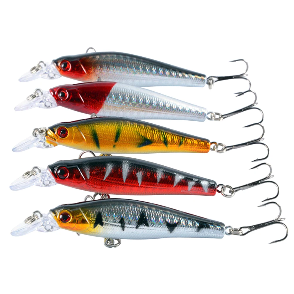 

5PCS Fishing Lure Minnow Crankbait Hard Bait Tight Wobble Slow sinking Jerkbait Fishing Tackle Hard Lure with Treble Hook