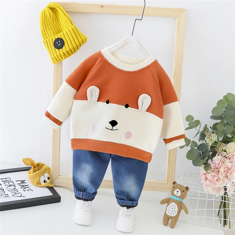 HYLKIDHUOSE Baby Girls Boys Clothing Sets Toddler Infant Clothes Outfit Autumn Children Kids Plush Cartoon Bear Tops Pants | Детская