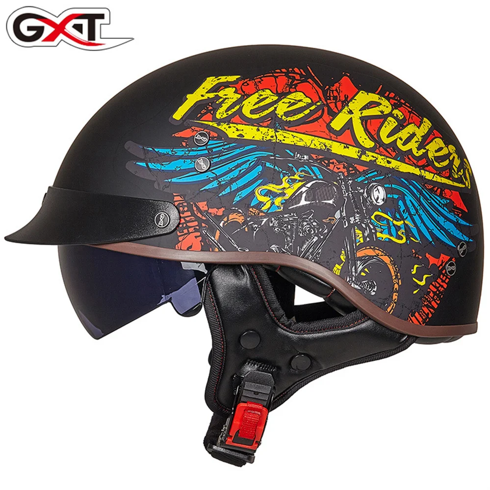 

Винтажный мотоциклетный шлем GXT на половину лица для мужчин и женщин, мотоциклетный шлем для кафе, гоночного ретро-мотоцикла, скутера, шлемы ...
