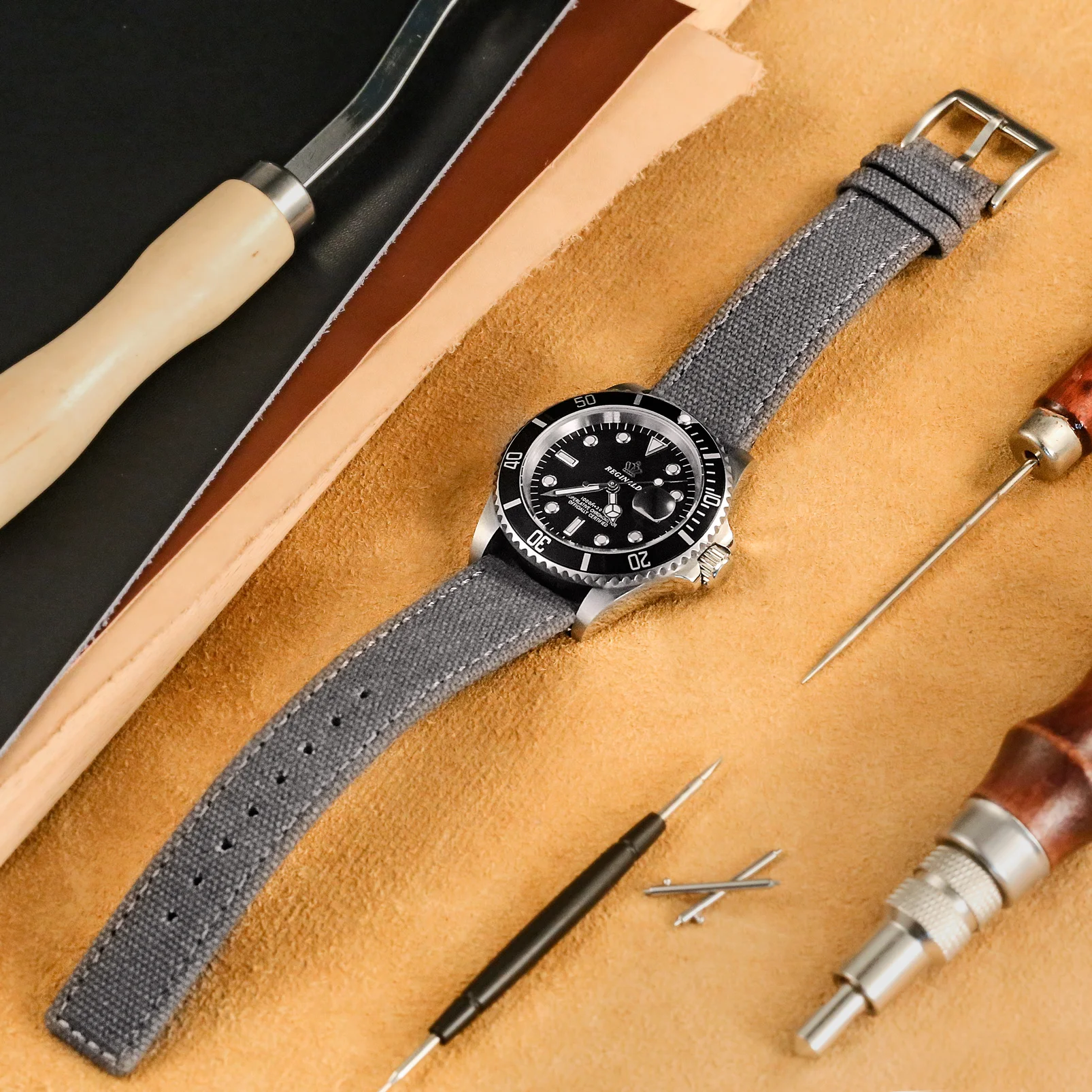 Hemsut Canvas Watch Bands Quick Release Grey  Two Pieces Fabric Watch Straps Heavy Duty Buckle 18mm 20mm 22mm