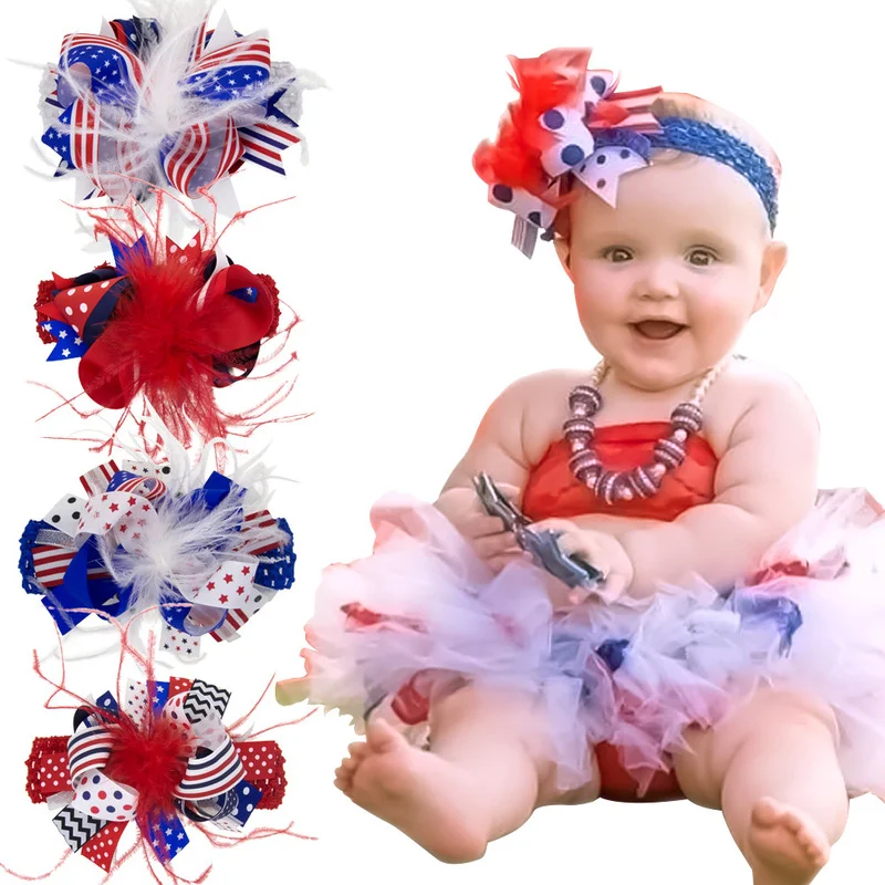 

Baby Headband Hair Clips Feather Bowknot with Clip and Band Headdress Elastic DIY Hair Accessories Headwrap Wholesale Dropship