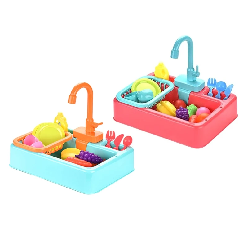 

Play House Pretend Role Play Toy Kitchen Sink Toy Dishwasher Playing Toy with Running Water Automatic Water Cycle System