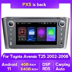 Автомагнитола 2 din, 4 + 64 ГБ, android 11, BT, Wi-Fi, для Toyota Avensis T25 2002-2008