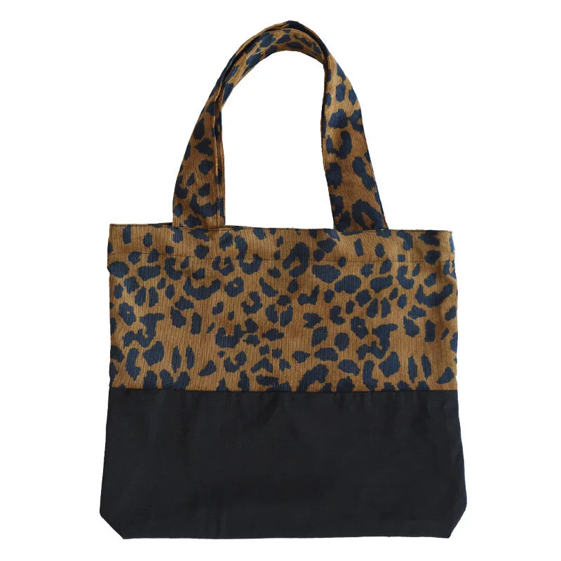 

Corduroy Classic Leopard Pattern INS Fashion Stitching Hit Color Canvas Bag for Women Casual Shoulder Bag Large Capacity Tote