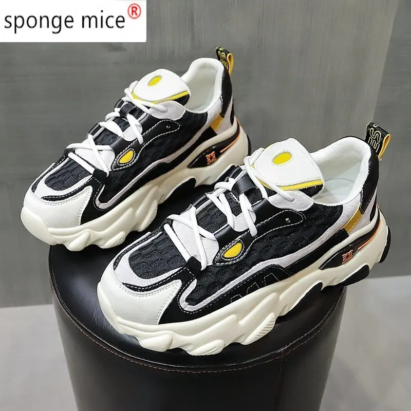 

2021 New Women's Chunky Sneakers Thick Bottom Platform Vulcanize Shoes Fashion Breathable Casual Running Shoe for Woman Female
