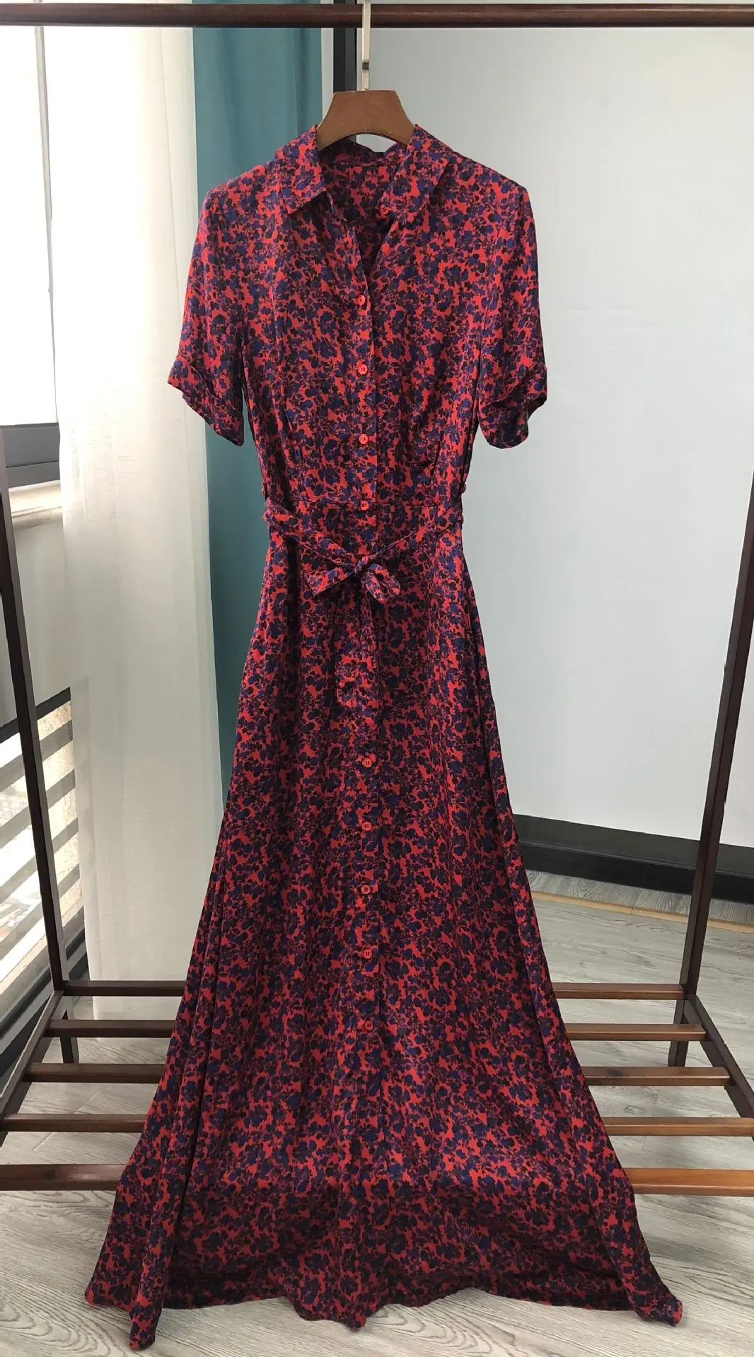 

Vintage Floral Elegant Copper Sponge Long Midi Dress