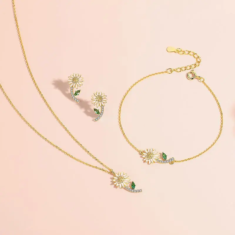 

Jinleansu 925 Sterling Silver Daisy Necklace Hipster Simple Fashion Clavicle Original Design Flower Pendant