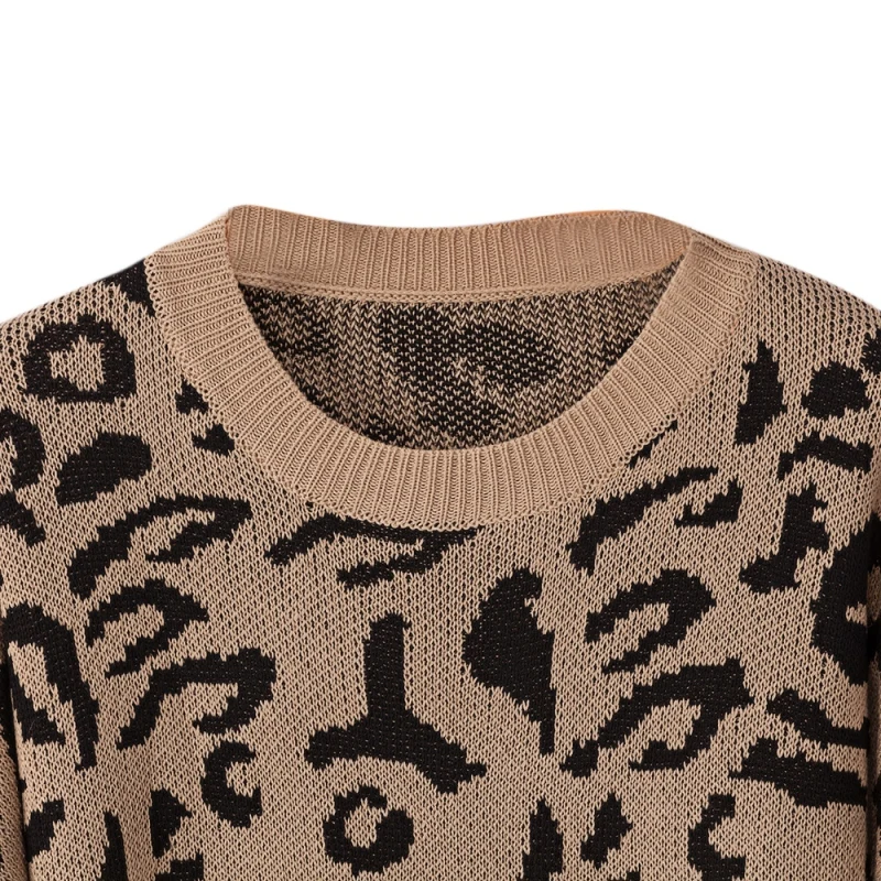 

Women Loose Bottoming Large Size Leopard Sweater Autumn And Winter Fashion New Round Neck Pullover Loose Bottoming Sweater