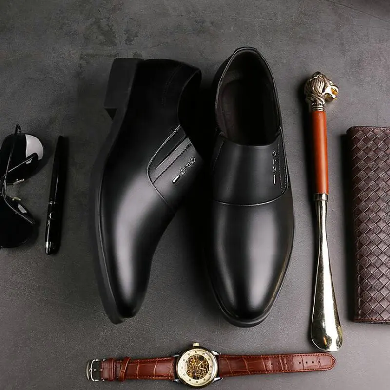 Fashion Men Shoes Comfortable Zapatos Hombre Men Dress Shoes Slip-on Black Oxford Shoes Men Flats Leather shoes A52-96