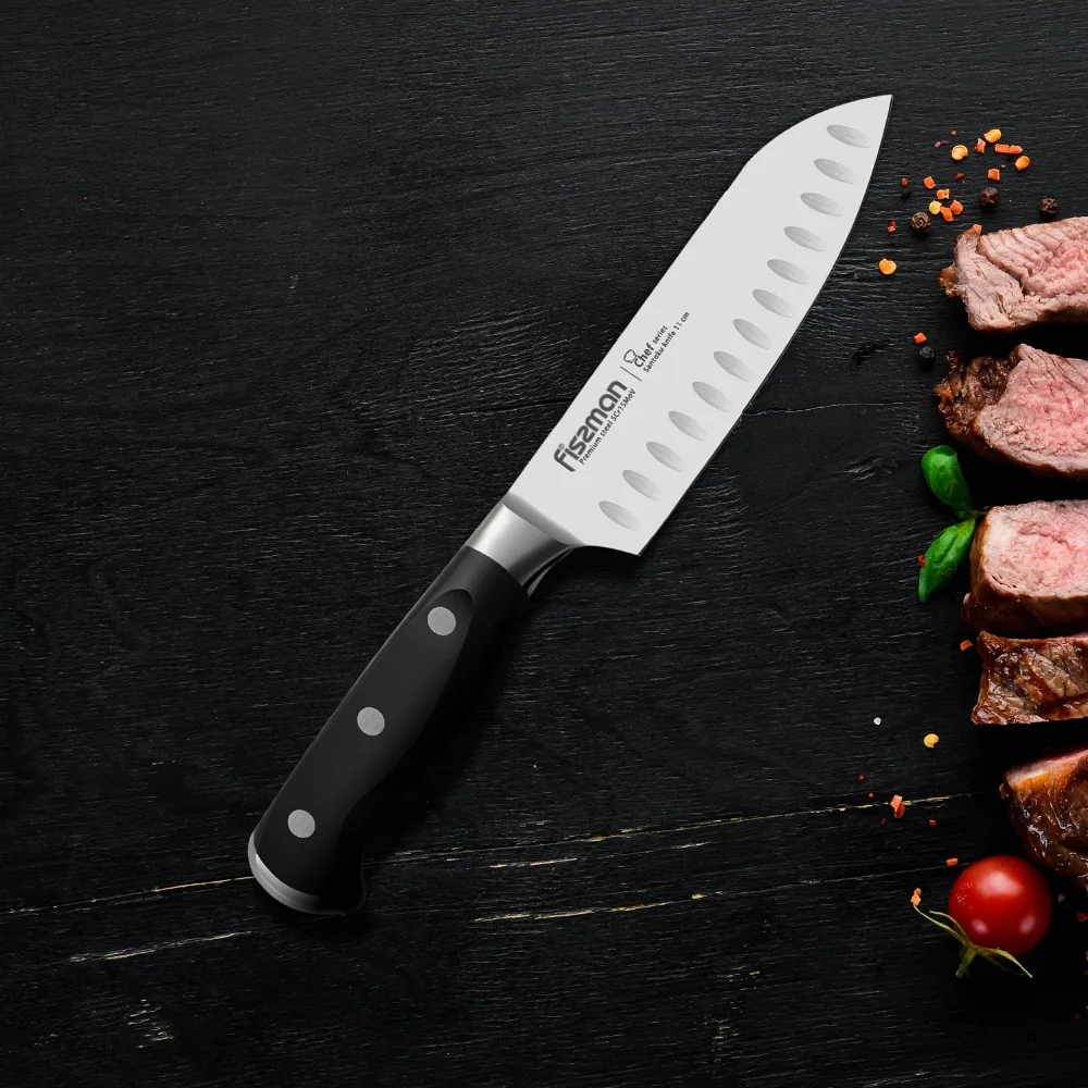 FISSMAN 5 дюймовый нож SANTOKU толщина лезвия 2 0 мм лазерное лезвие логотип с Fissman дизайн
