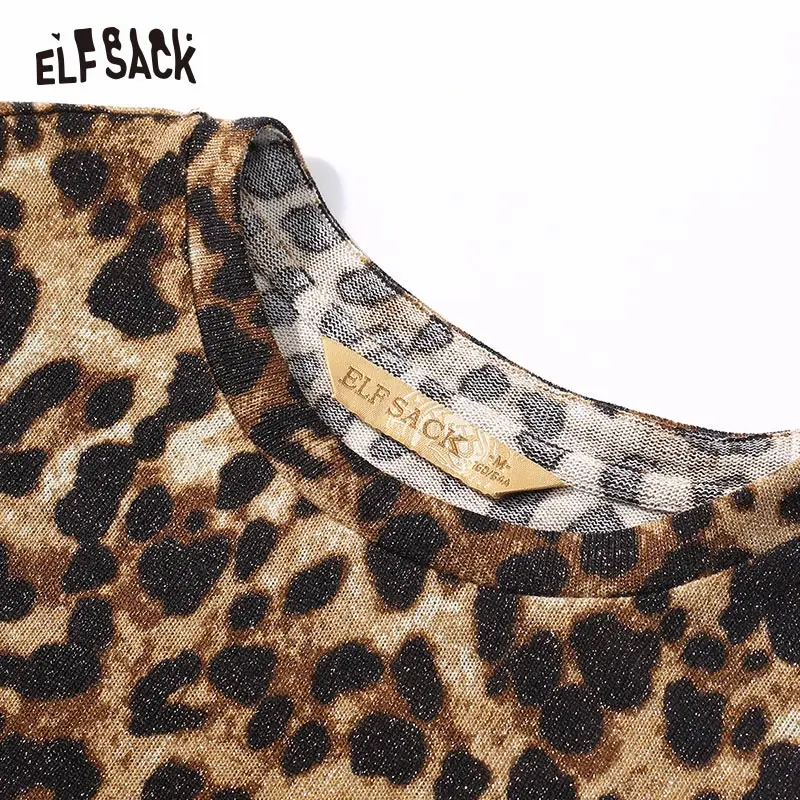 ELFSACK сексуальные леопардовые женские футболки модные блестящие винтажные
