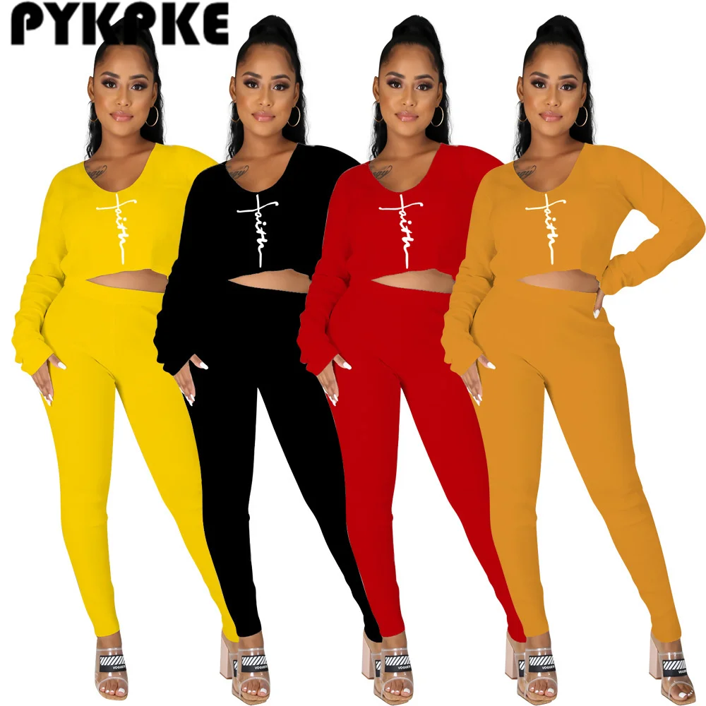 

Autumn Winter Women Tracksuits Letter Print Long Sleeve Top Long Pants Two Piece Set Casual Sporty Outfits