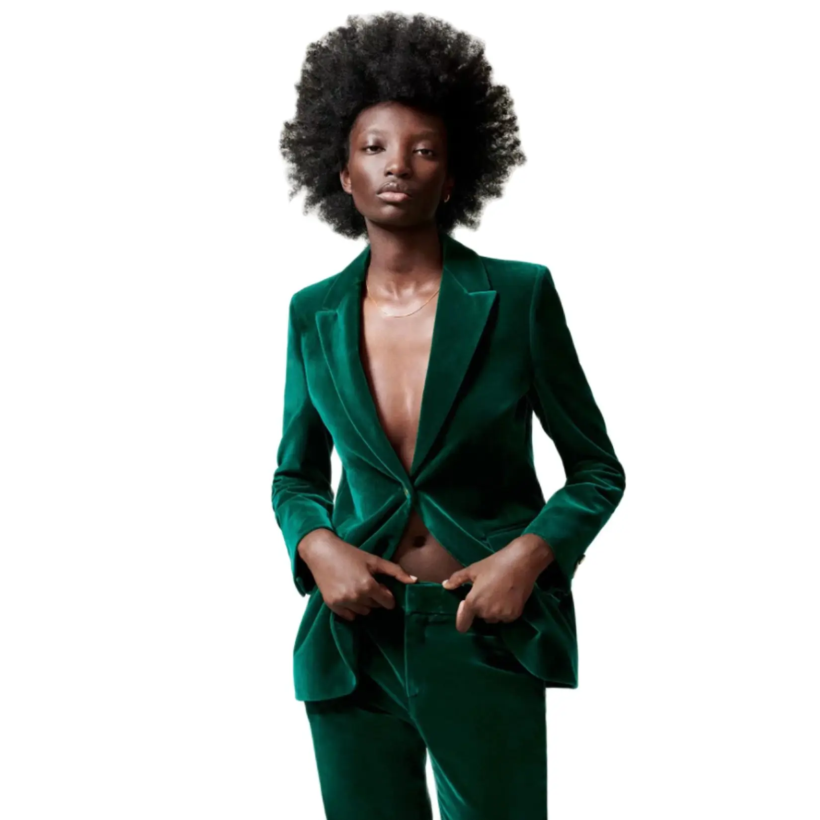 Women's 2-Piece Velvet Suit Business Work Wear Office Slim Fit Jacket Warm Blazer + Pants Set