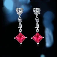 luxury red zircon stone earrings square vintage love heart shaped fashion for women jewelry dangler wedding party stud earrings