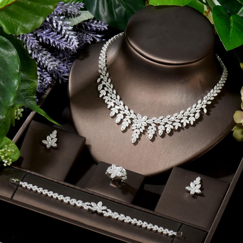 HIBRIDE модные Благородные полные микро паве кубический цирконий Дубай ожерелье серьги наборы роскошные женские свадебные ювелирные изделия