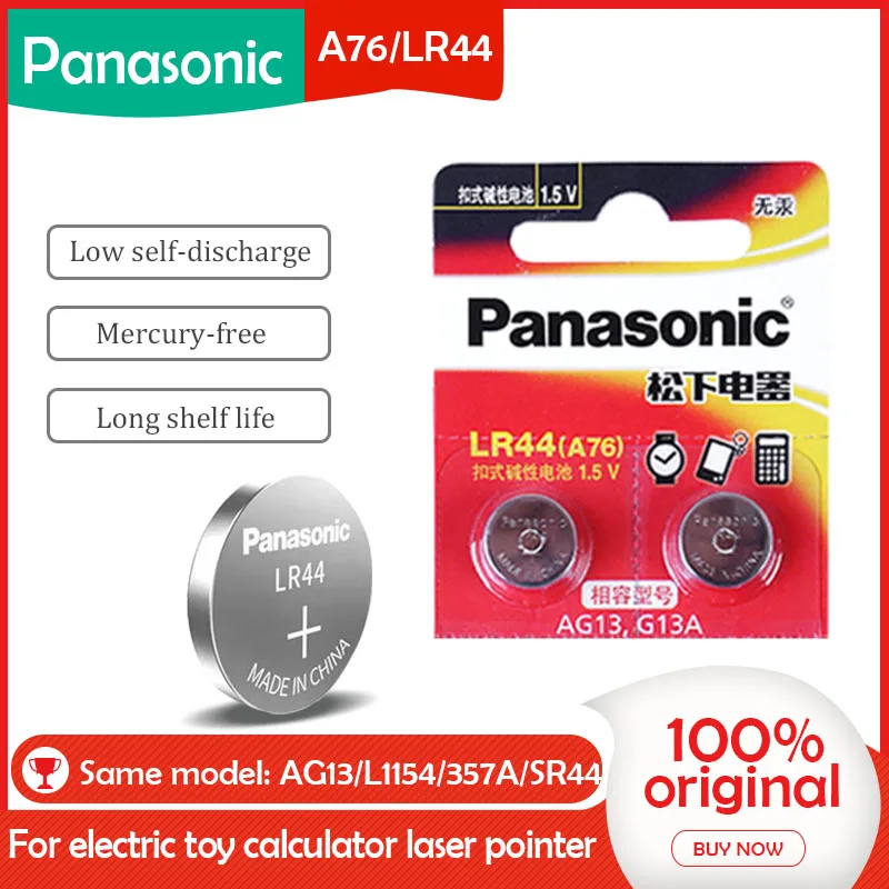 2 шт. PANASONIC LR44 A76 AG13 0% Hg SR1154 357 LR 44 1 5 V батареи для калькулятора | Электроника