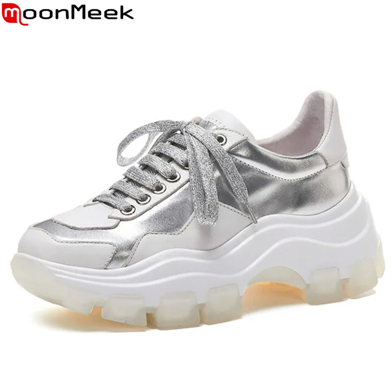 

MoonMeek 2020 new flats shoes women lace up casual sneakers shoes flat platform genuine leather shoes women flats