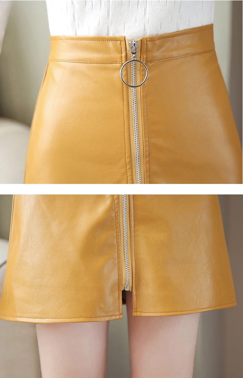 

New Womens Pu Leather Skirts 2019 Autumn High Waist Slim Fit A-Line Skirts Female Wild Fashion Sexy Package Hip Mini Skirts D527