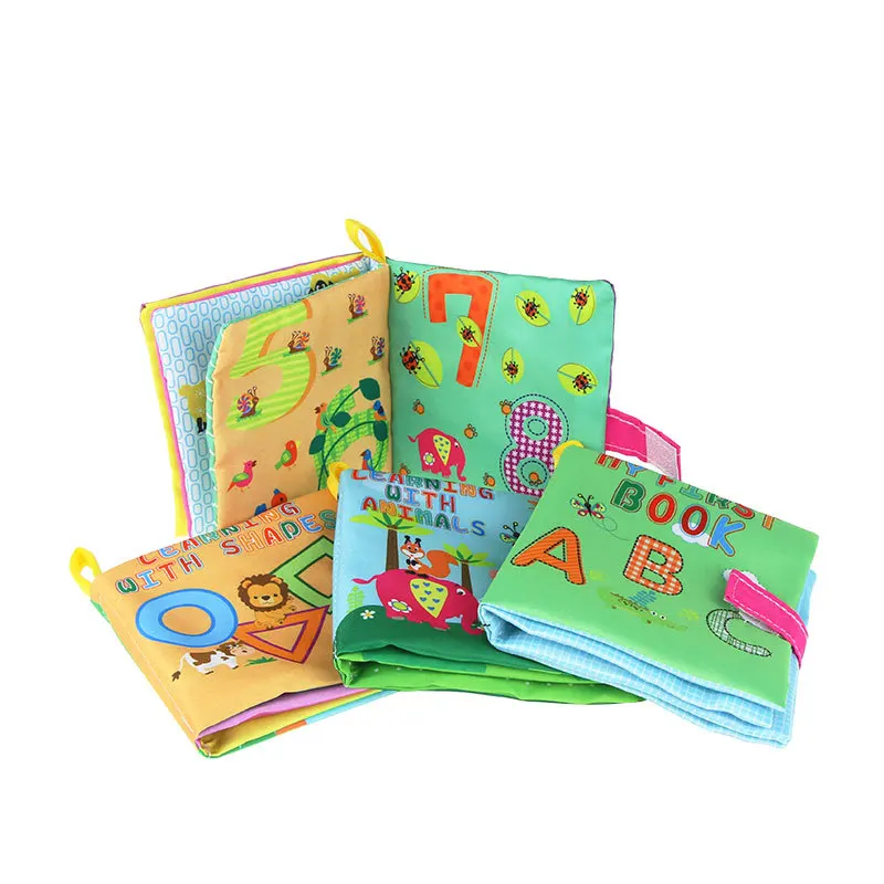 

0-1 Years Old Early Education Enlightenment Cloth Book with Ring Paper Cloth Book Infant Enlightenment Palm Book 4 Pack Box
